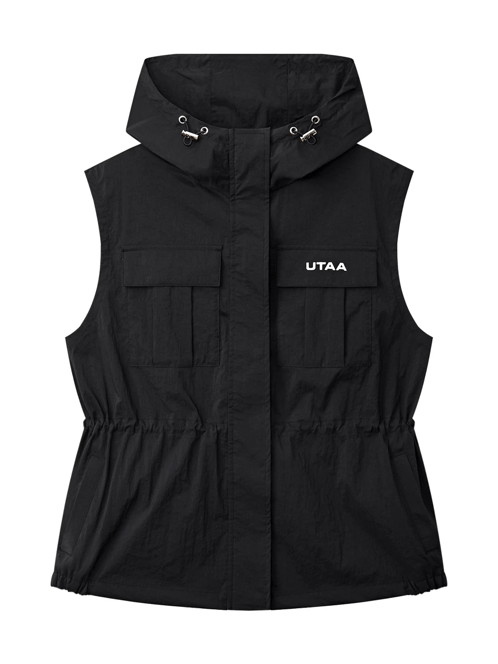 UTAA レタリングウインドブレーカーベストジャンパー ブラック:レディース