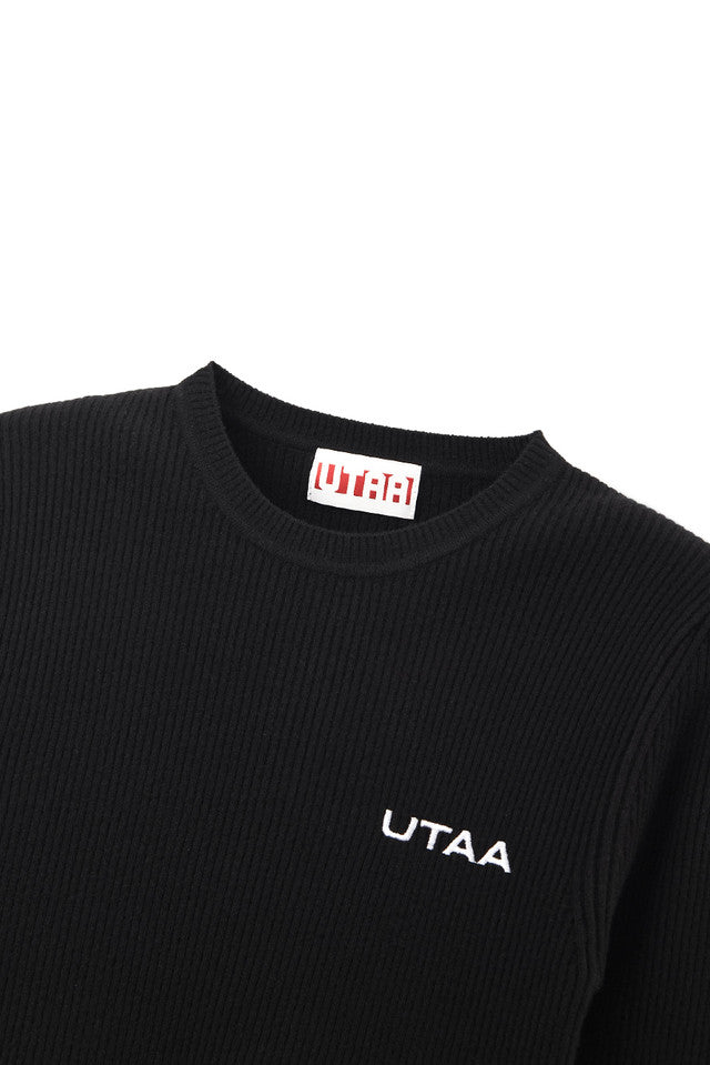 UTAA アンバーカラースリムリブクルーネックニット ブラック:レディース