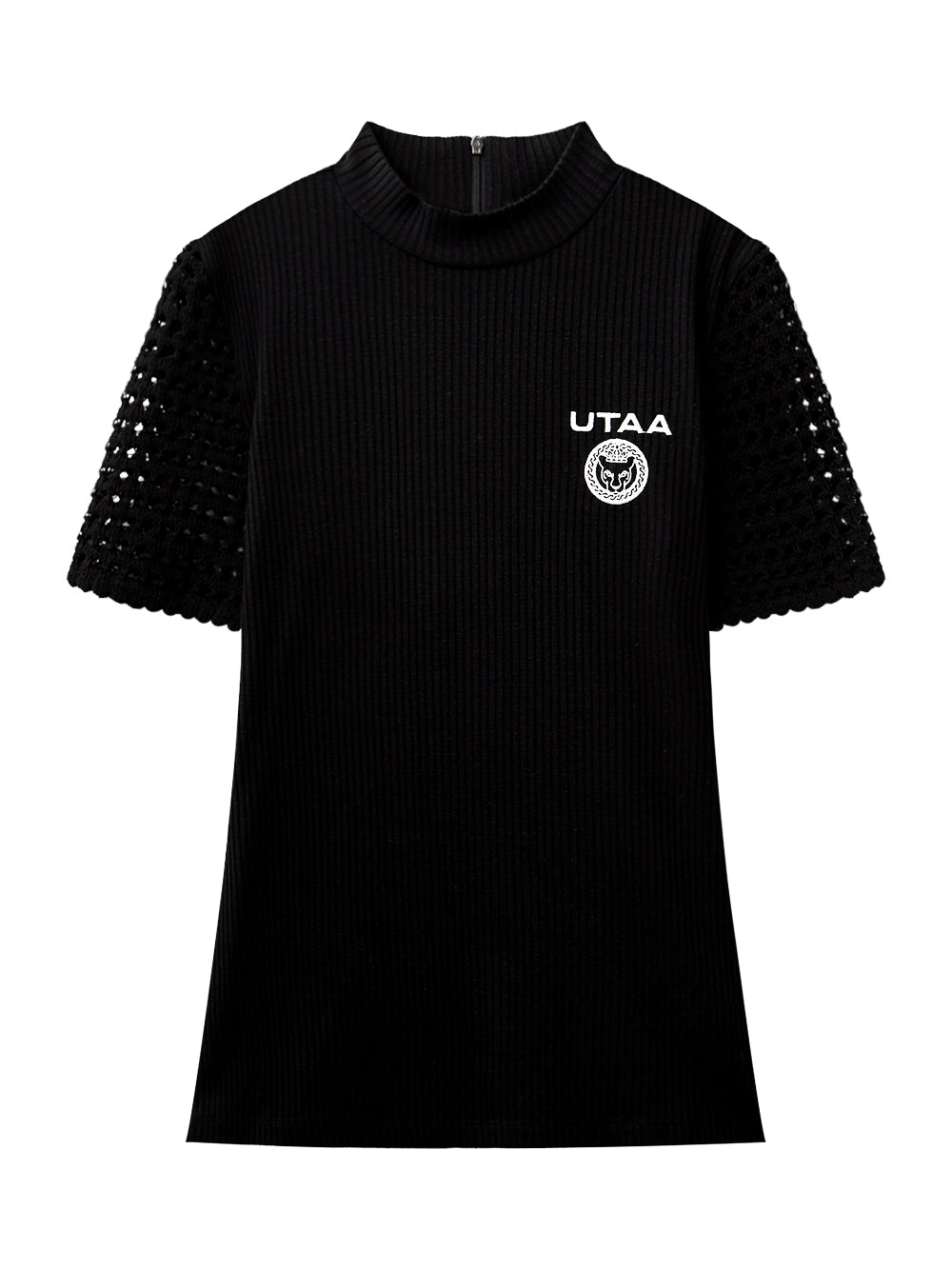 UTAA ラティスニットタートルネックティー ブラック:レディース