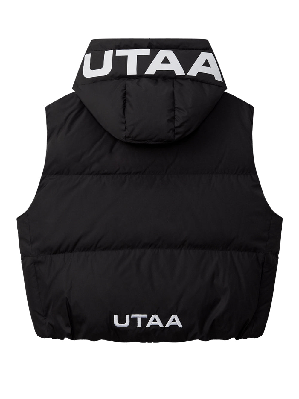 UTAA ロゴバウンスストラップフードダウンベスト ブラック:レディース