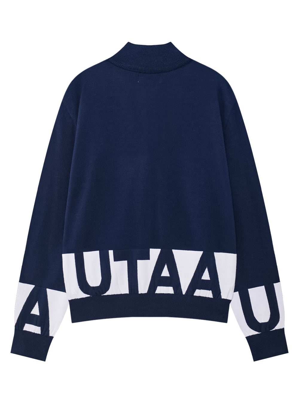 UTAA シグナルモノブロックロゴハーフジップアップニット ネイビー:レディース