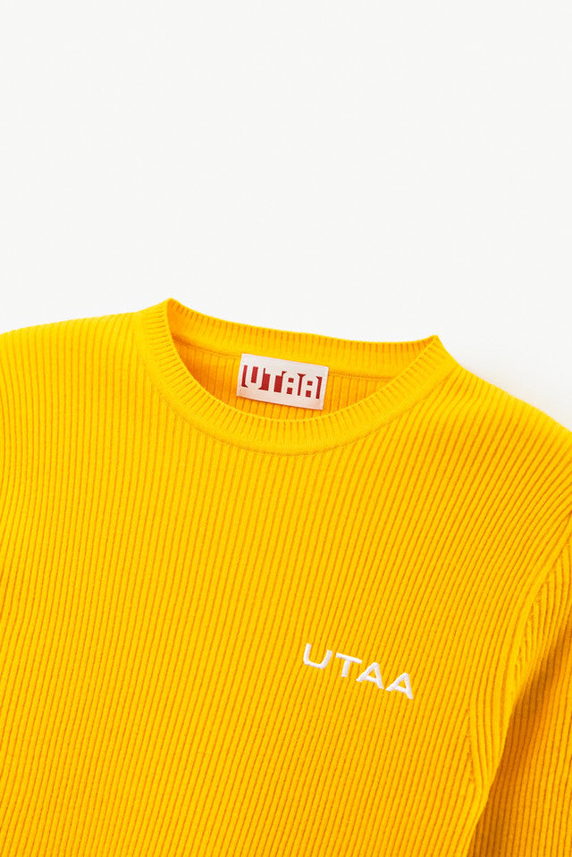 UTAA アンバーカラースリムリブクルーネックニット イエロー:レディース