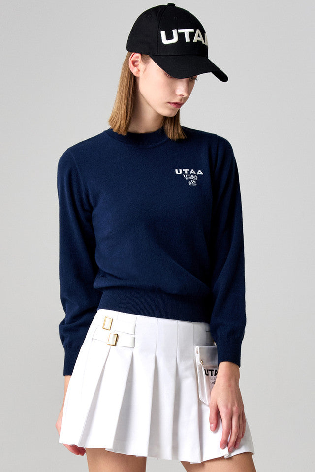 UTAA ローレルシンボルカシミヤブレンドニットプルオーバー ネイビー:レディース