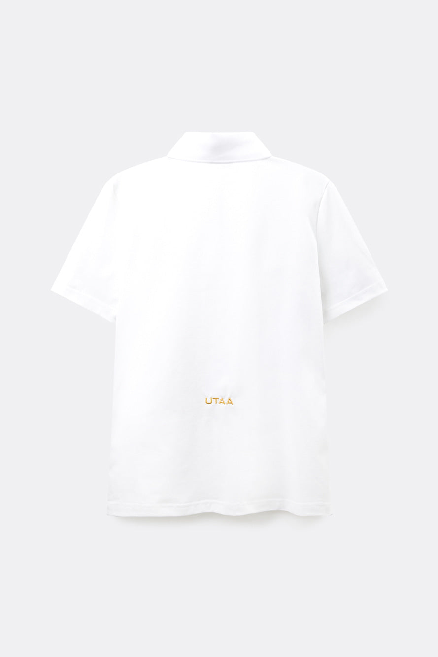 UTAA クレストゴールデンパンサージップアップPKシャツ ホワイト:メンズ