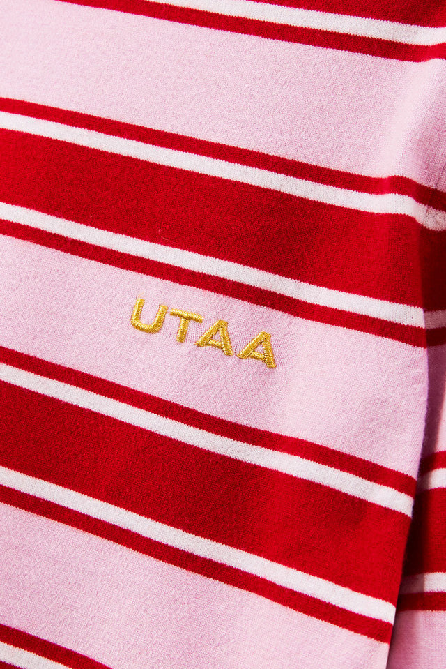 UTAA マルチストライプカシミヤブレンドニットプルオーバー ライトピンク:レディース