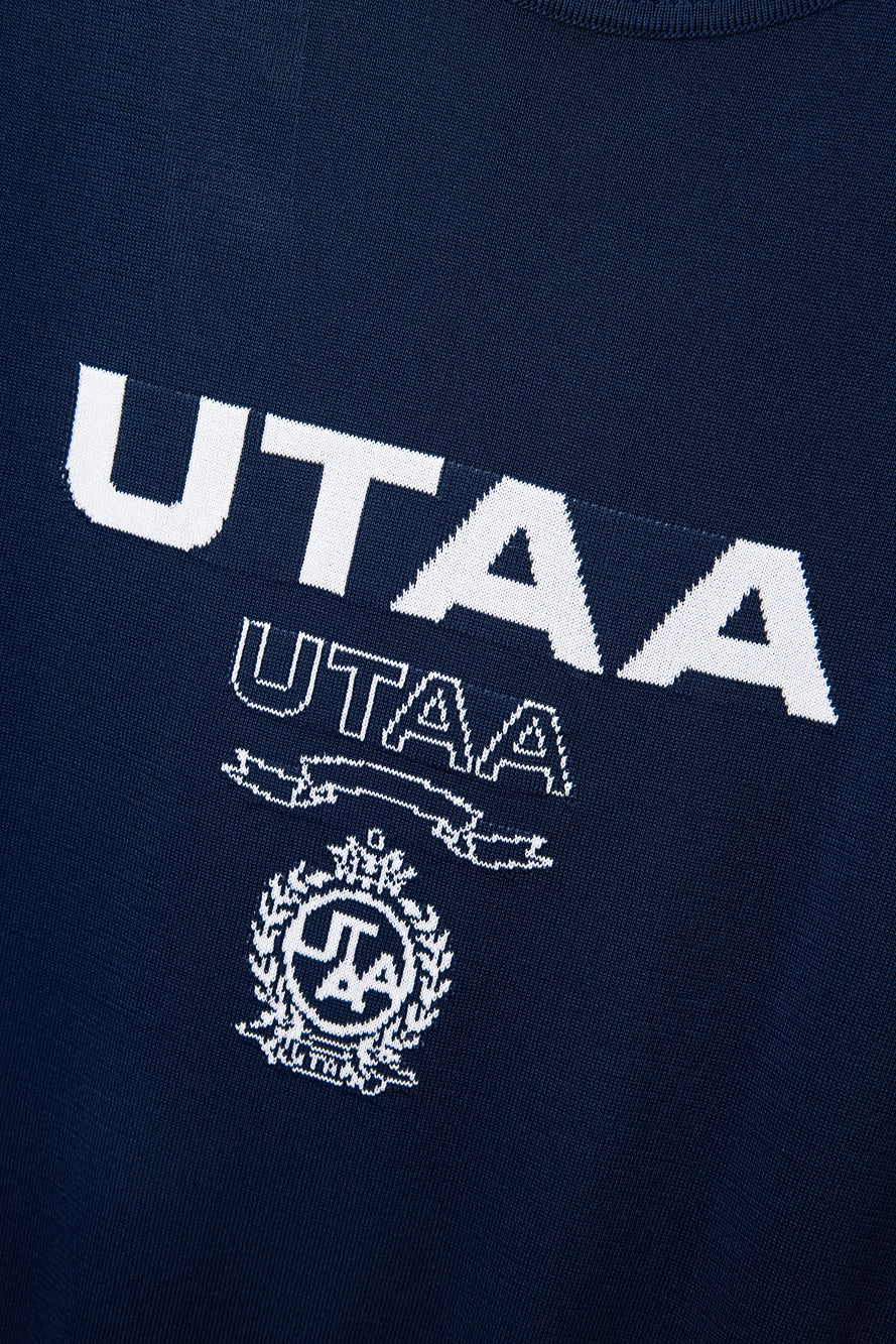 UTAA ローラルシンボルエンブレムカラーニット ネイビー:メンズ