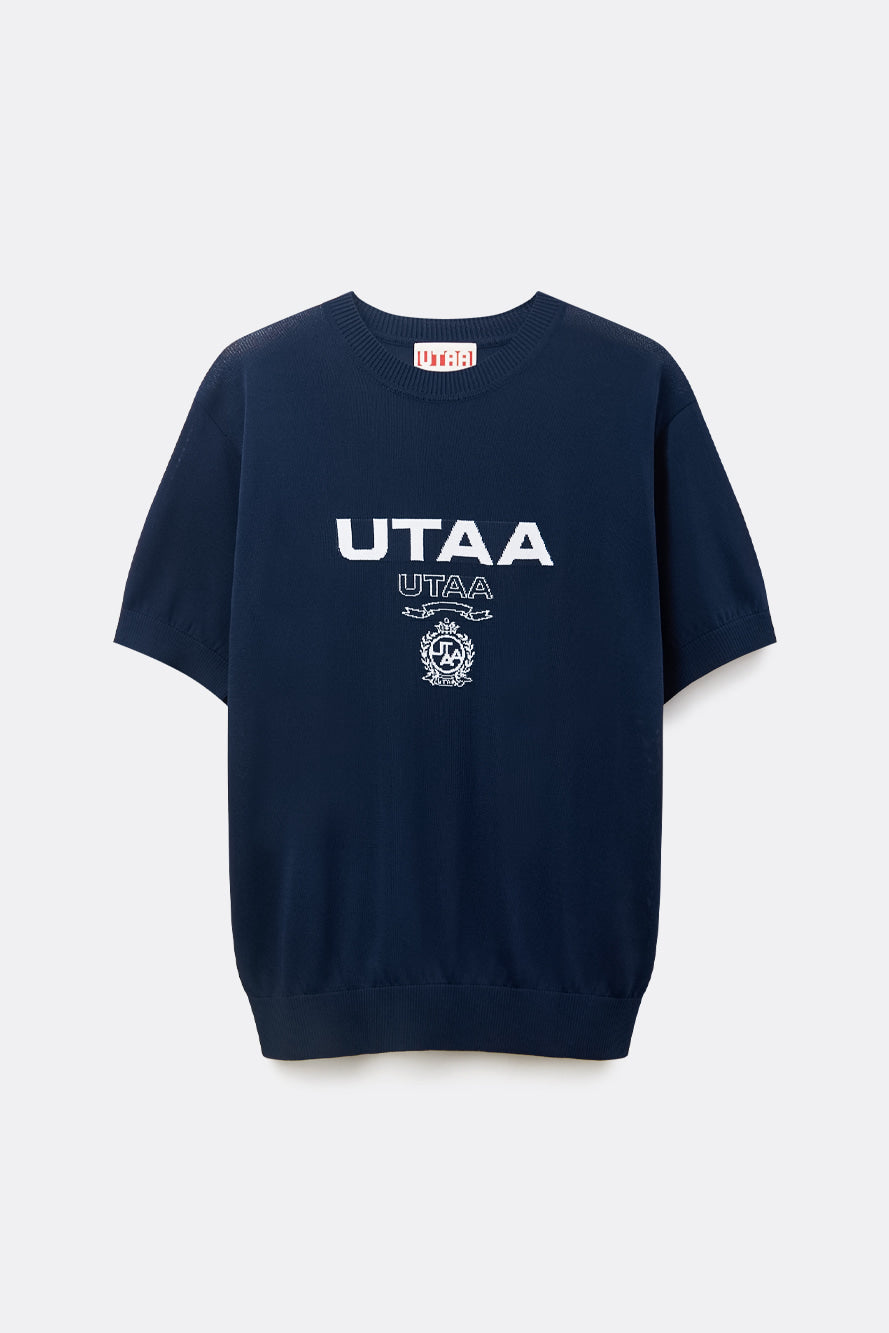 UTAA ローラルシンボルエンブレムカラーニット ネイビー:メンズ