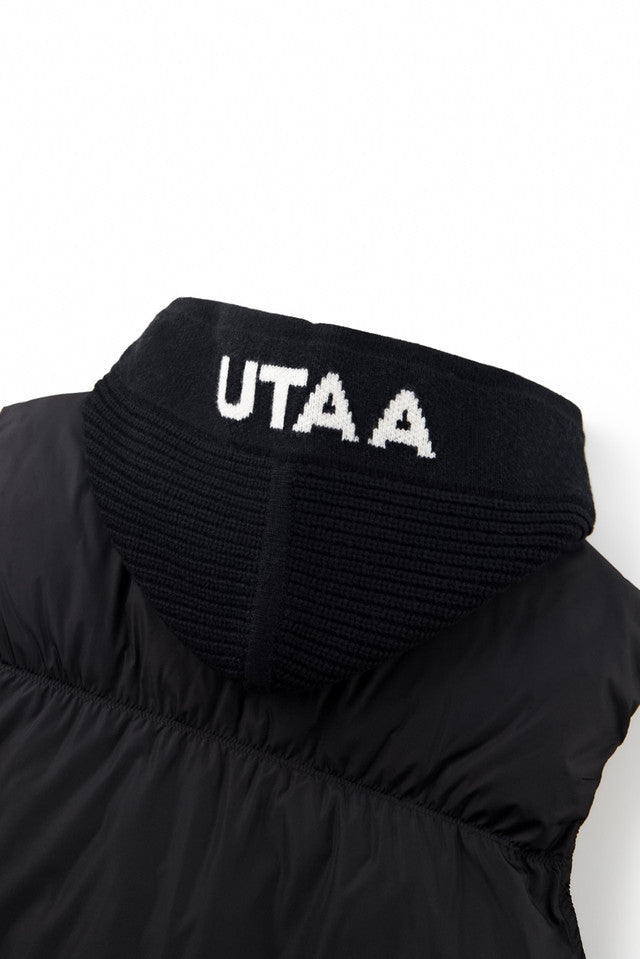 UTAA クラウドニットフードレイヤードダウンベスト ブラック:レディース