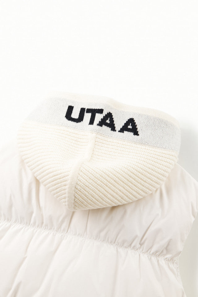 UTAA クラウドニットフードレイヤードダウンベスト ホワイト:レディース