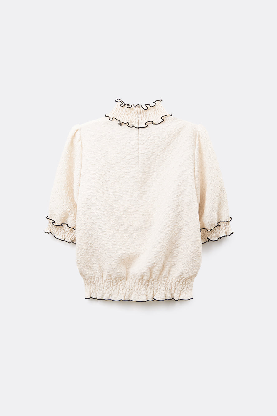 UTAA ブルームフローラルレースラッフルタートルネックシャツ ベージュ : Women's