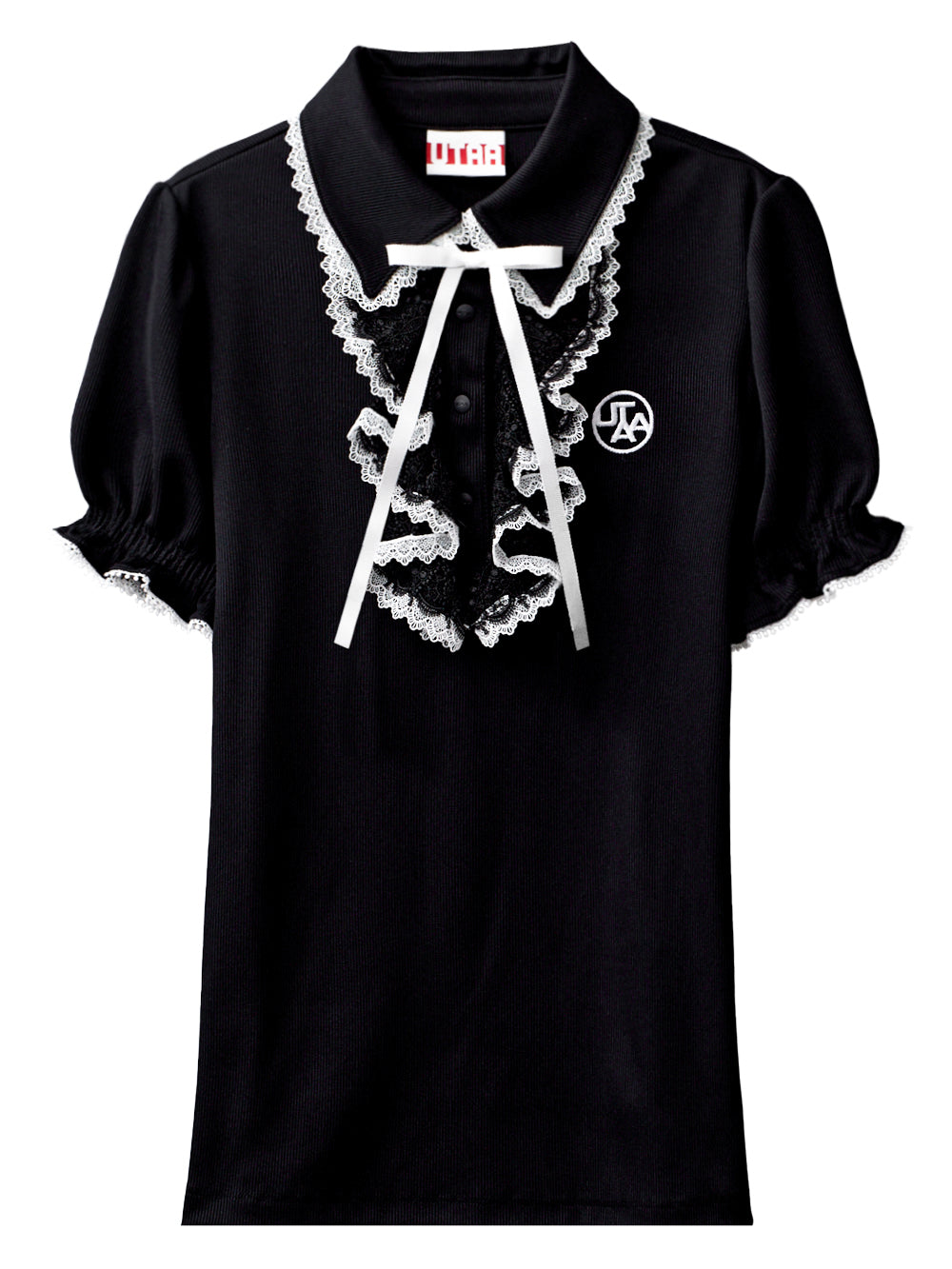 UTAA リボンレースTシャツ ブラック:レディース