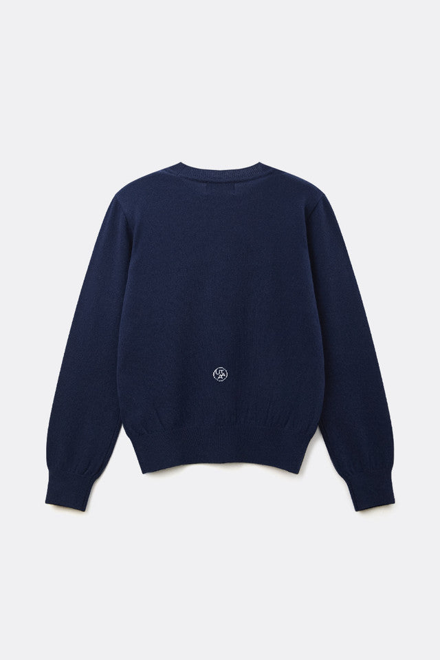 UTAA ローレルシンボルカシミヤブレンドニットプルオーバー ネイビー:レディース