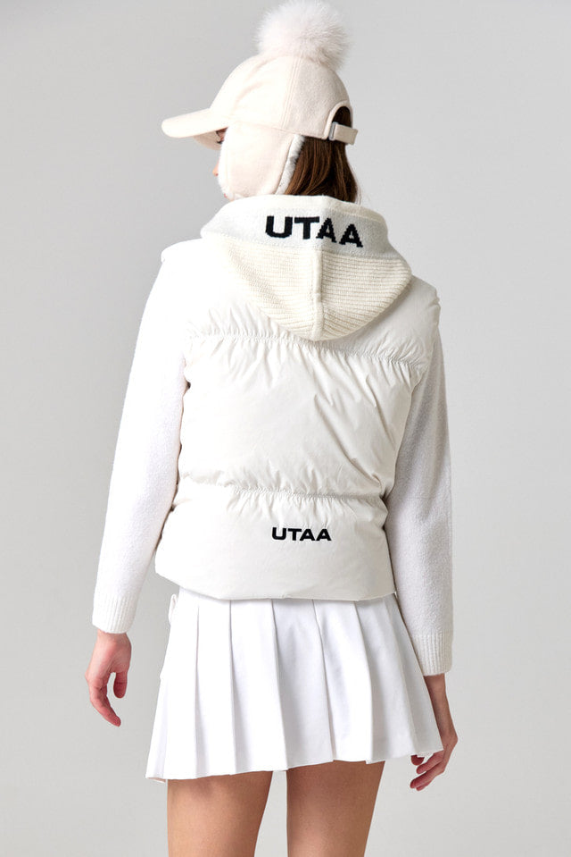 UTAA クラウドニットフードレイヤードダウンベスト ホワイト:レディース