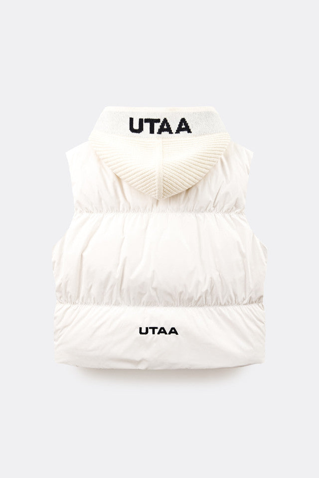 UTAA クラウドニットフードレイヤードダウンベスト ホワイト:レディース