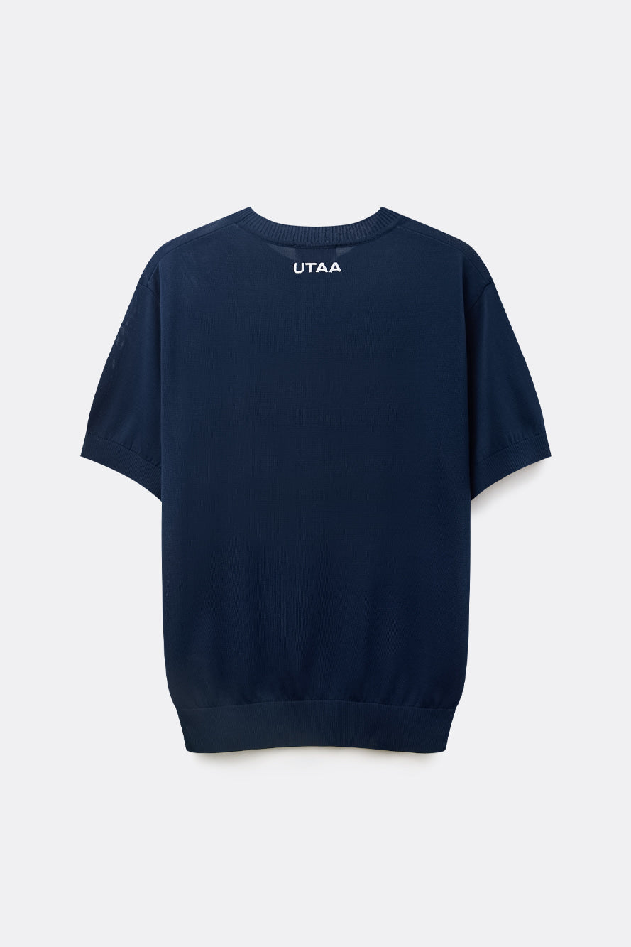 UTAA ローラルシンボルエンブレムカラーニット ネイビー:メンズ
