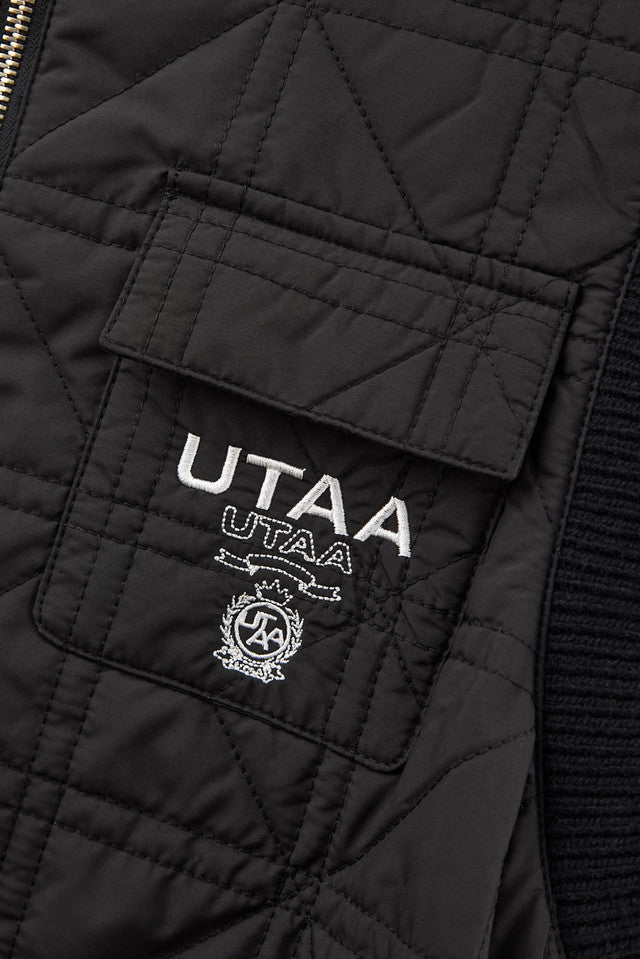UTAA クラウンニットミックスフーディキルティングパディングベスト ブラック:レディース