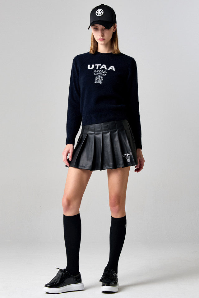 UTAA キングダムロゴウールブレンデッドニットプルオーバー ネイビー:レディース