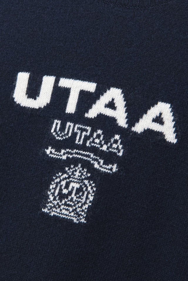 UTAA キングダムロゴウールブレンデッドニットプルオーバー ネイビー:メンズ