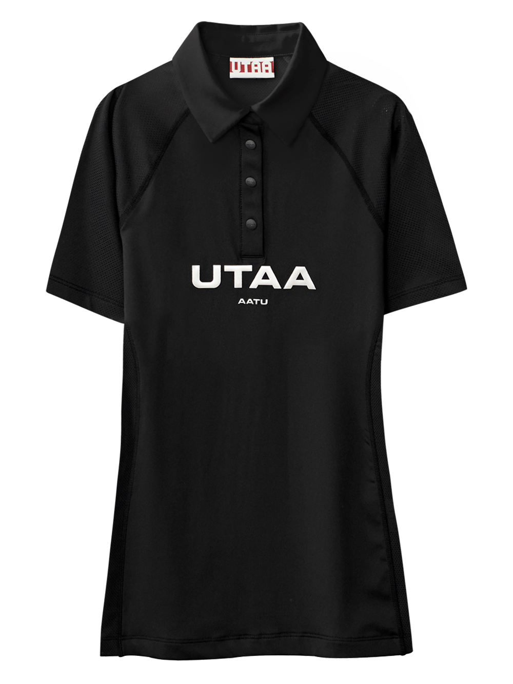 UTAA リフレクテッドロゴメッシュラグランポロTシャツ ブラック:レディース