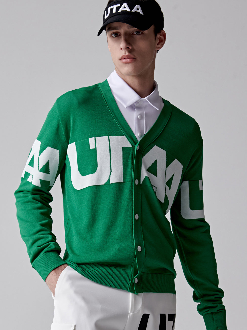 UTAA ミッドデーロゴニットカーディガン グリーン : Men's