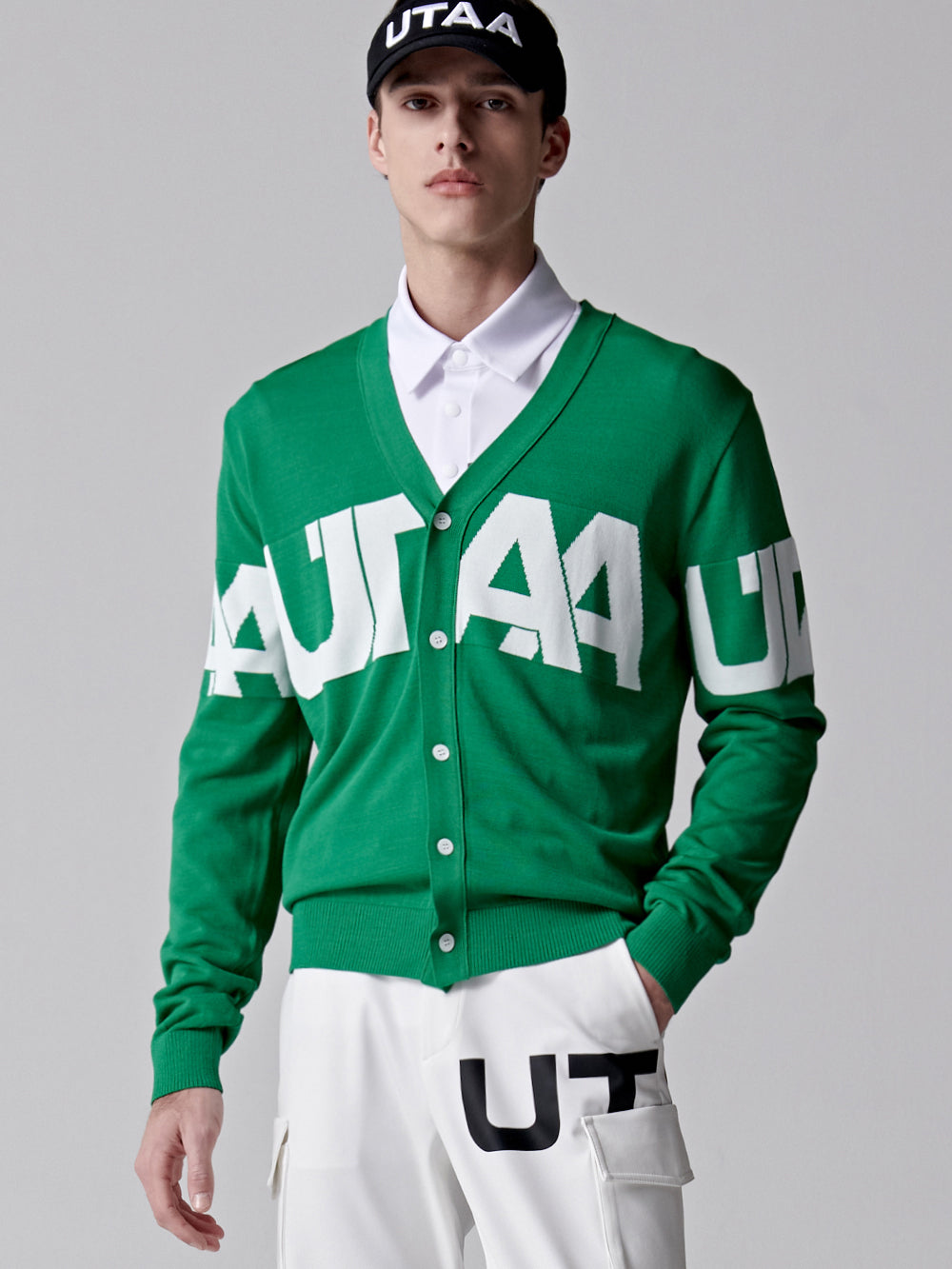 UTAA ミッドデーロゴニットカーディガン グリーン : Men's