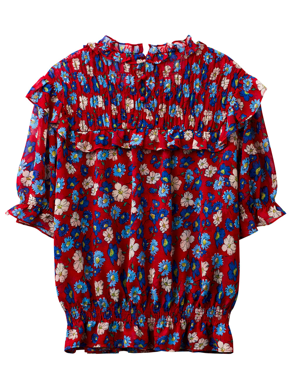 UTAA カラーポップFlowershirringブラウス レッド : Women's