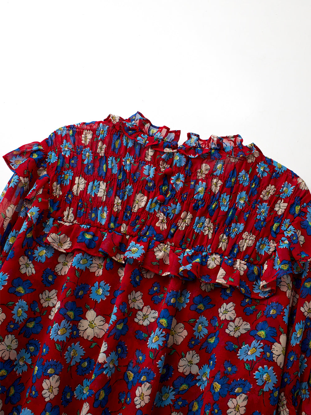 UTAA カラーポップFlowershirringブラウス レッド : Women's