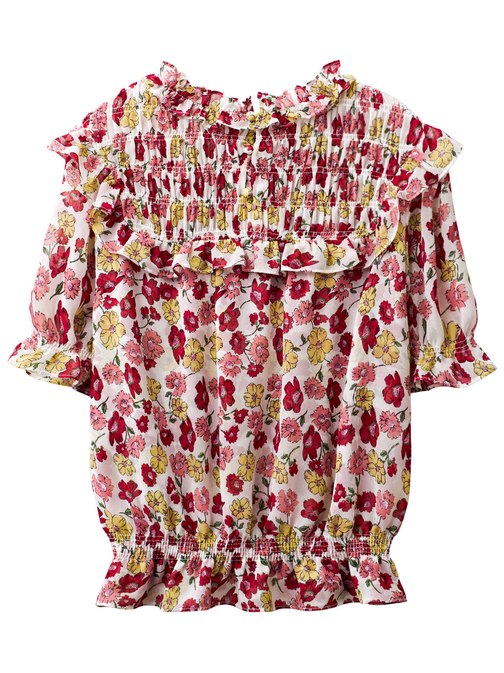 UTAA カラーポップFlowershirringブラウス ホワイト : Women's