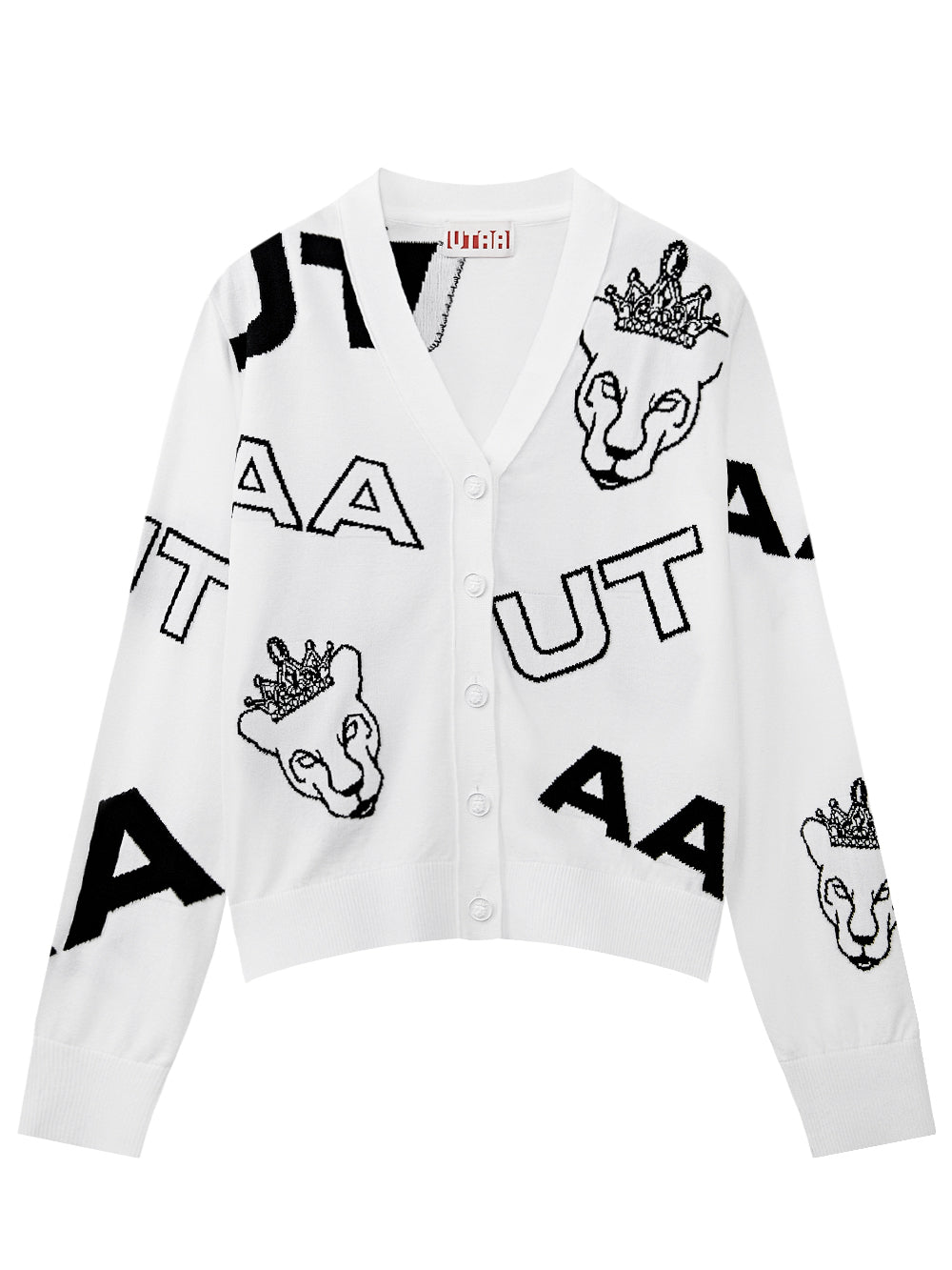 UTAA パンサーロゴミックスSplashニットカーディガン ホワイト : Women's