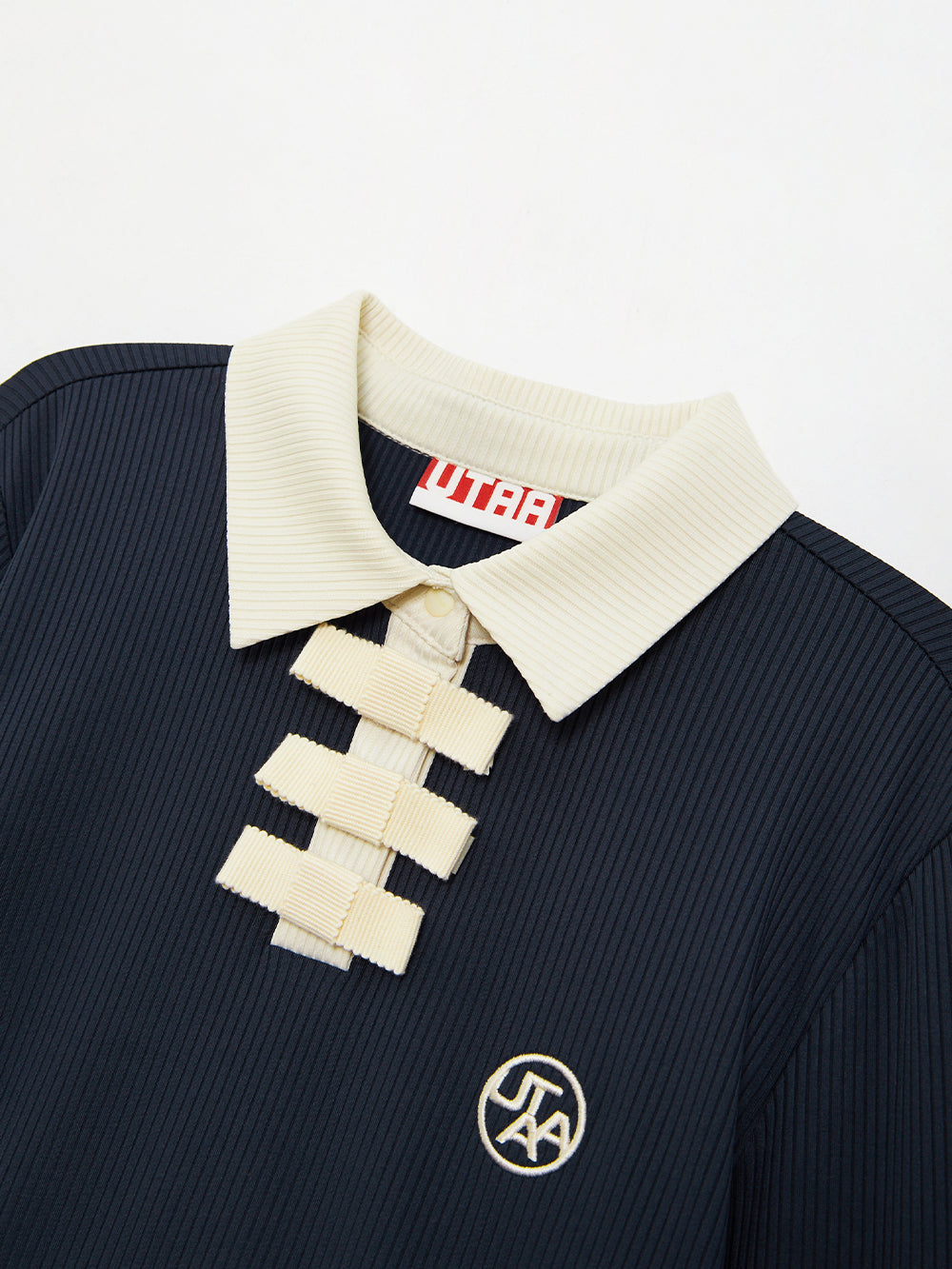 UTAA KashaカラーブロックリボンPKスリーブ ネイビー : Women's