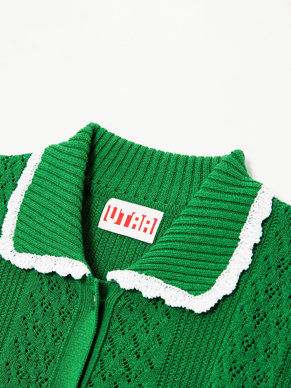 UTAA セーラーレースTrimmingScasiニットカーディガン グリーン : Women's
