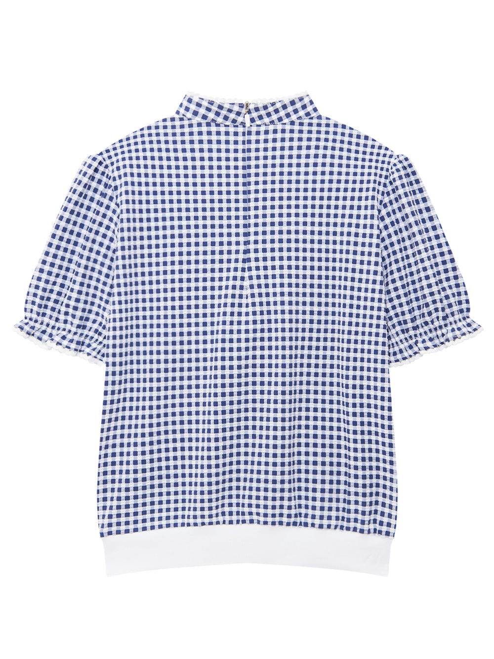 オーシャンチェックフローラルレースタートルネックシャツ