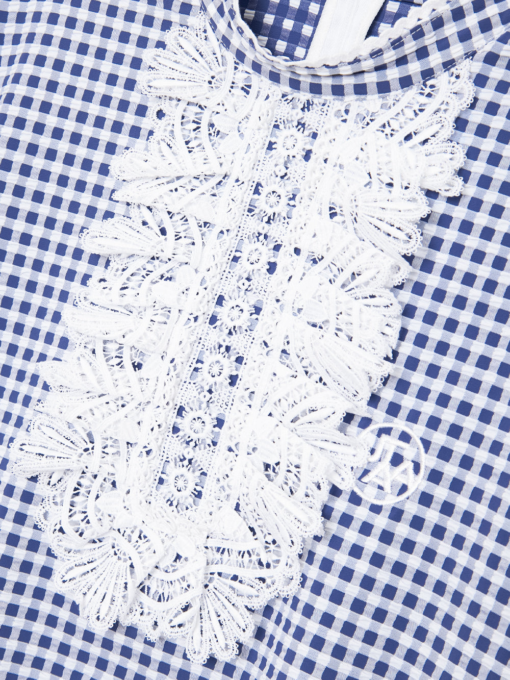 オーシャンチェックフローラルレースタートルネックシャツ