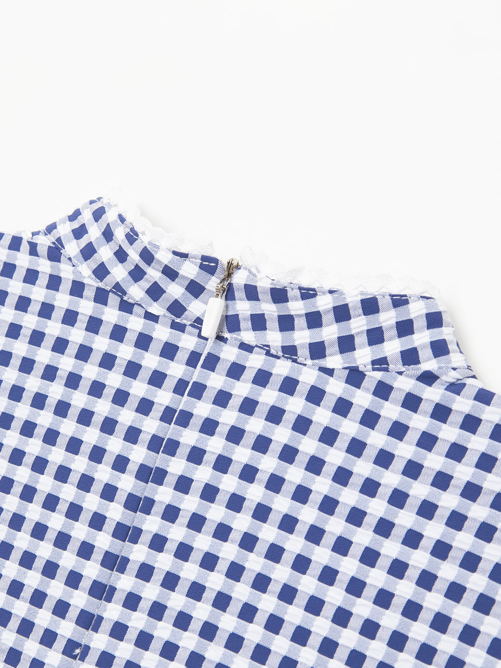 オーシャンチェックフローラルレースタートルネックシャツ