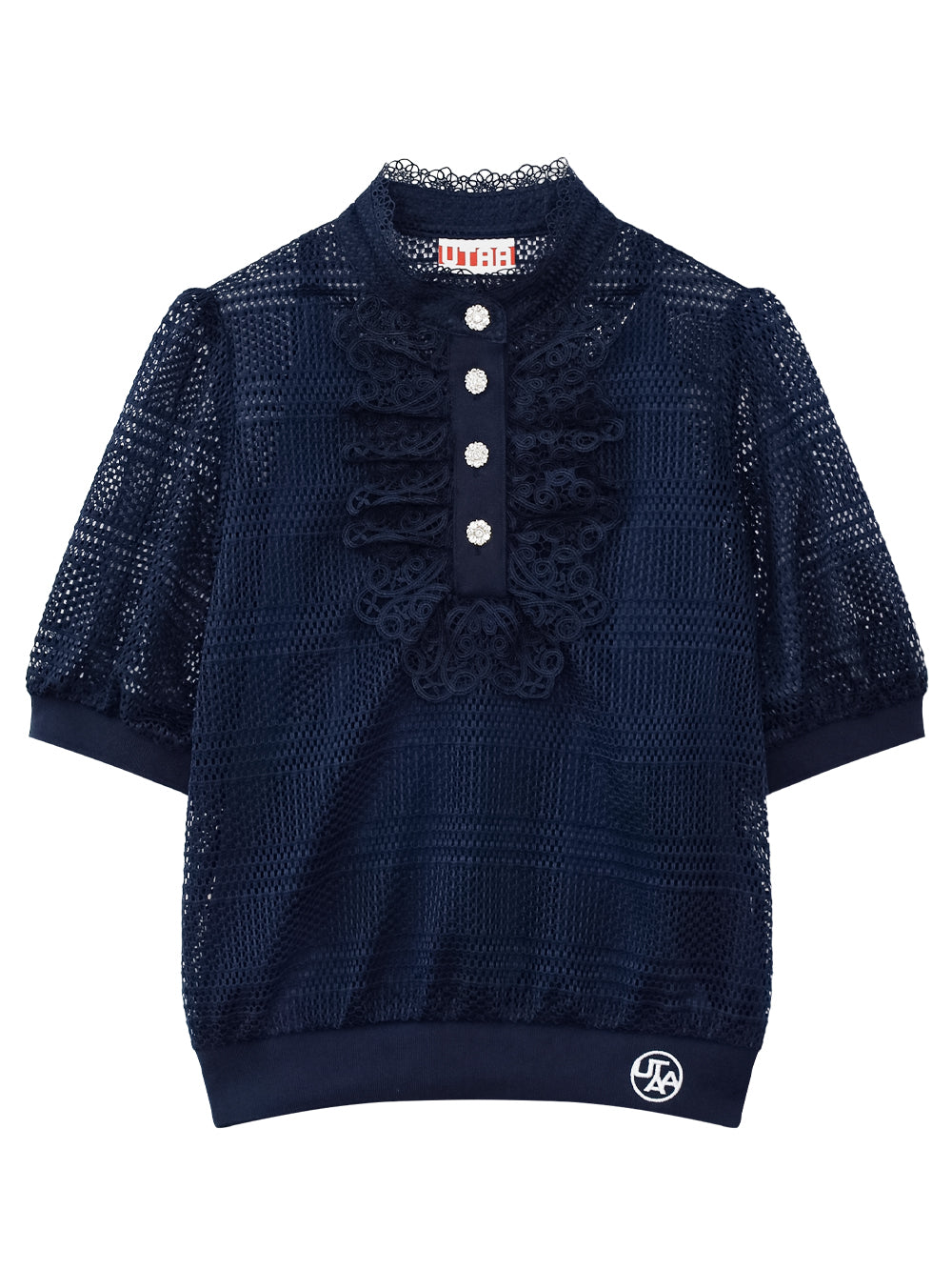 ユタ かぎ針編みパンチングレースジェムストーンシャツ