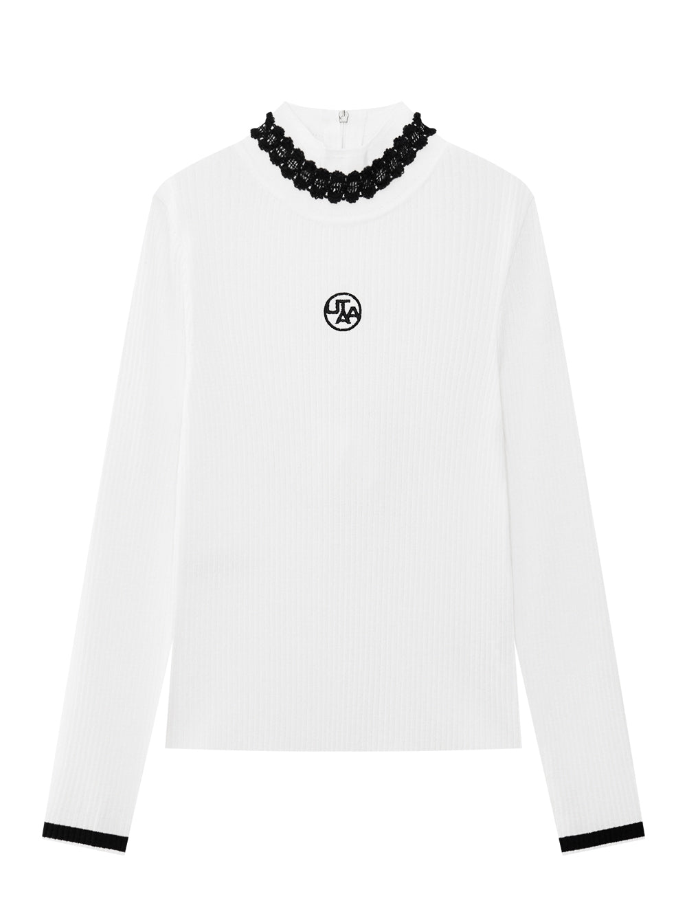 UTAA Peonyフローラルレースタートルネックニットスリーブ ホワイト : Women's