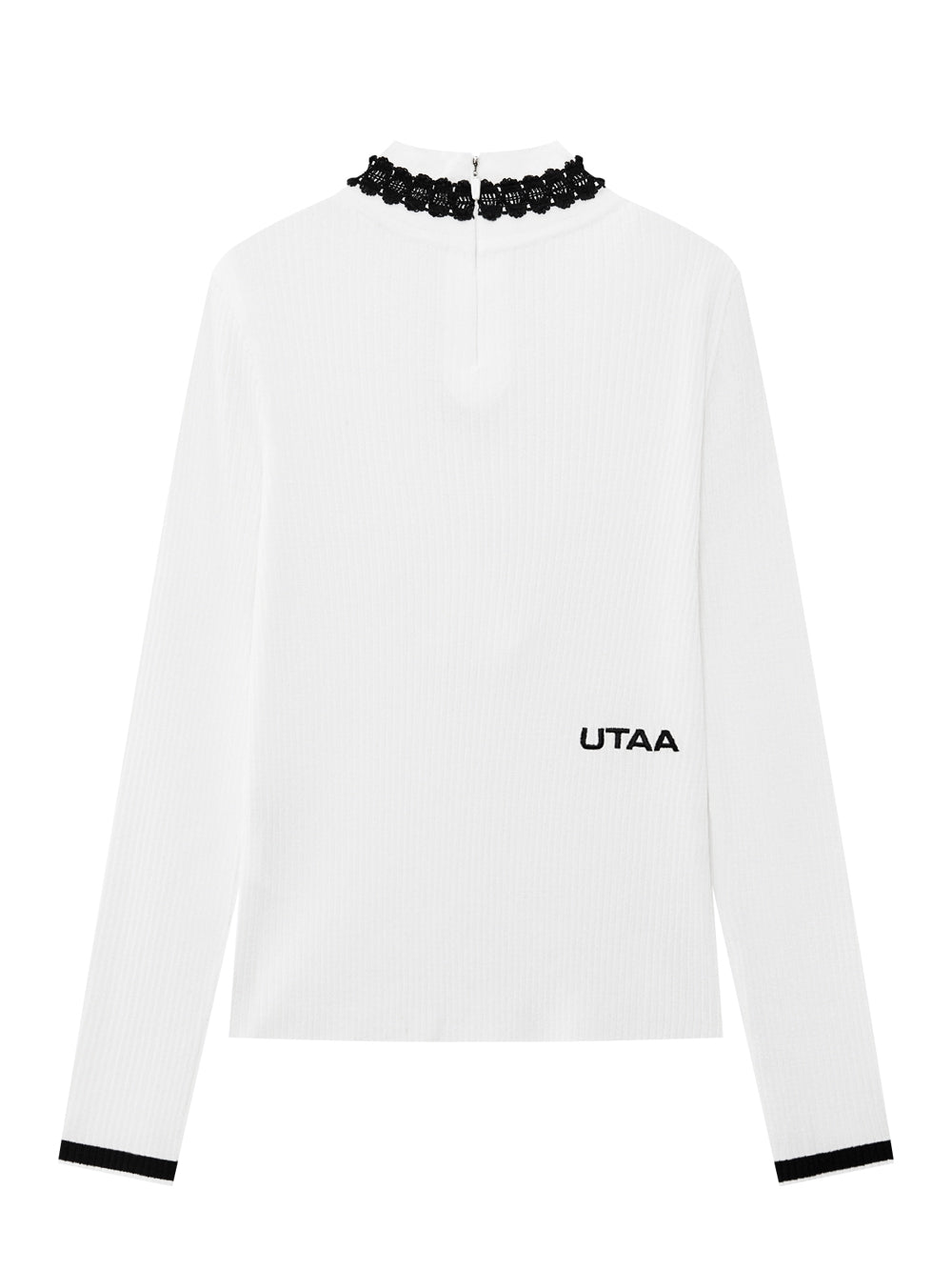 UTAA Peonyフローラルレースタートルネックニットスリーブ ホワイト : Women's