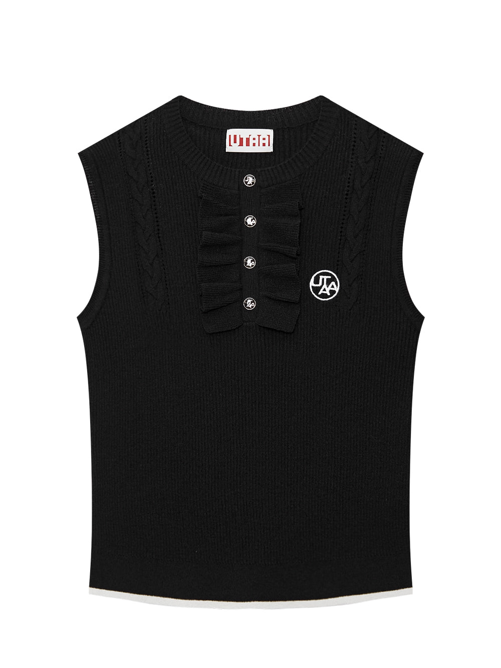 ラッフルレイヤーパンチングラインスリーブレスニット