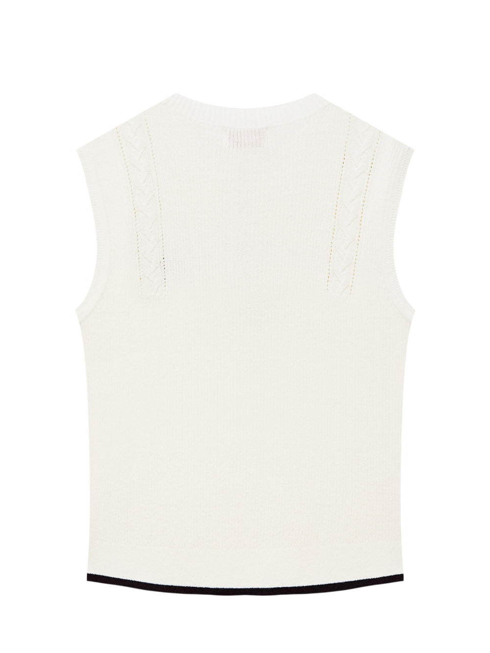 ラッフルレイヤーパンチングラインスリーブレスニット