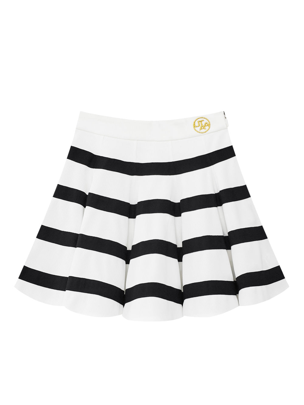 ユタ ロゼットゴールドリングストライプフレアスカート