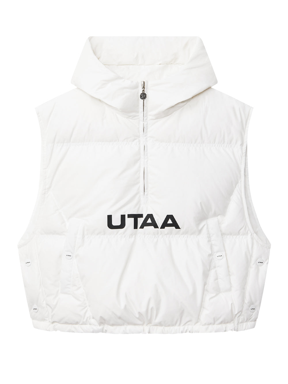 UTAA ブロックロゴHoodハーフZip-upダウンベスト ホワイト : Women's