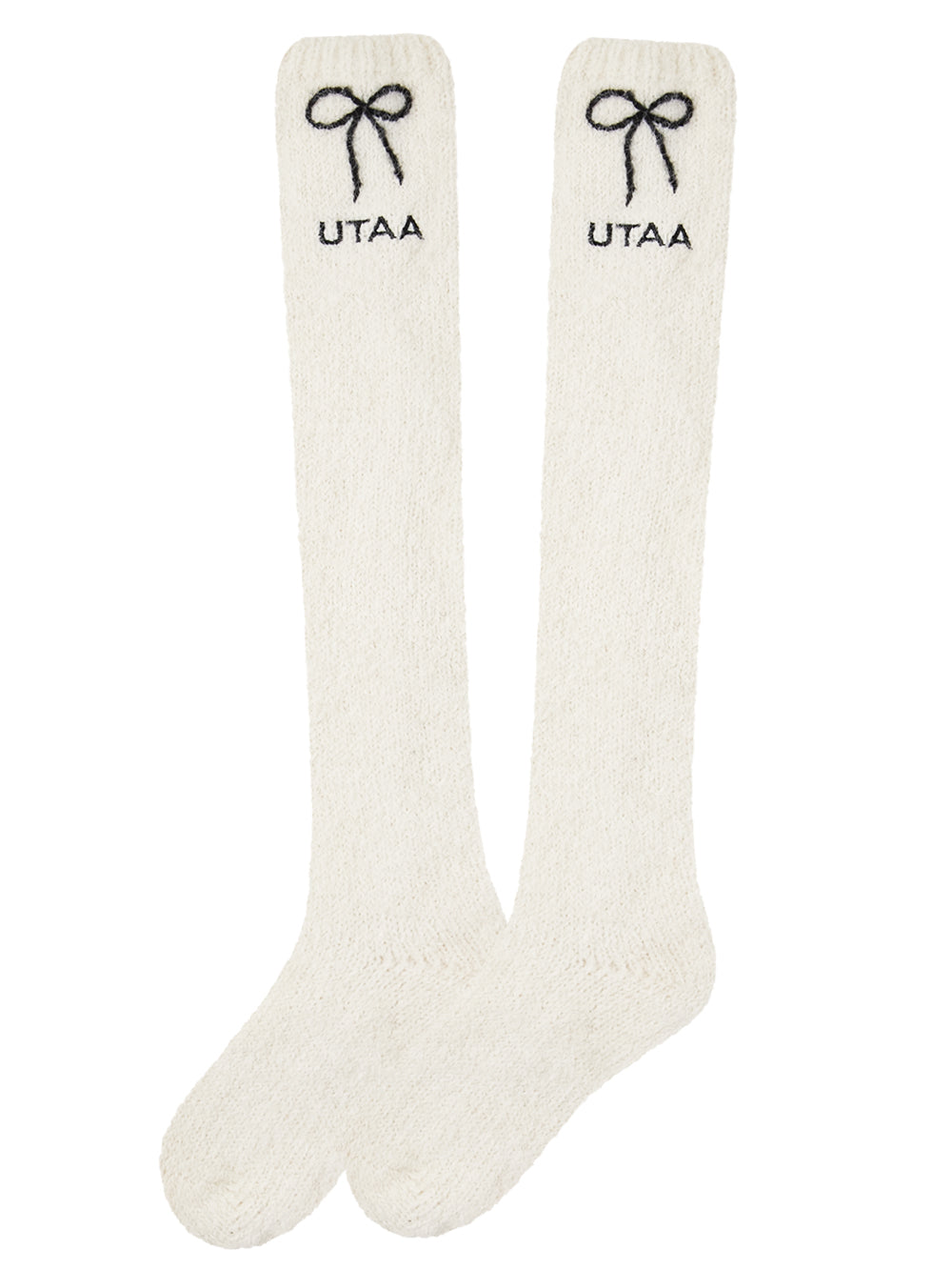 UTAA DearリボンニットKneeソックス ホワイト : Women's