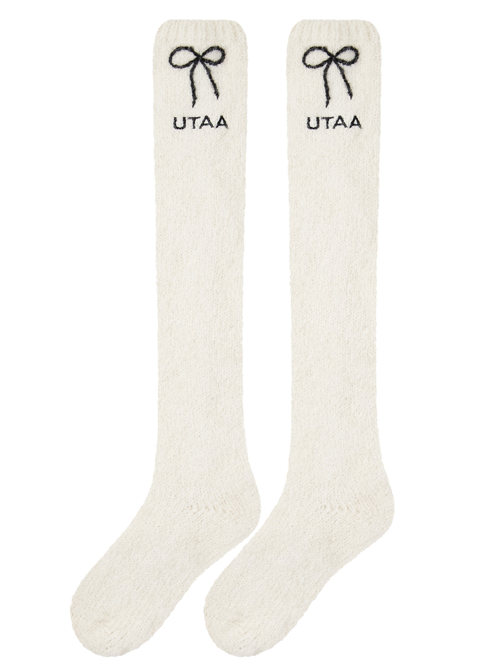 UTAA DearリボンニットKneeソックス ホワイト : Women's