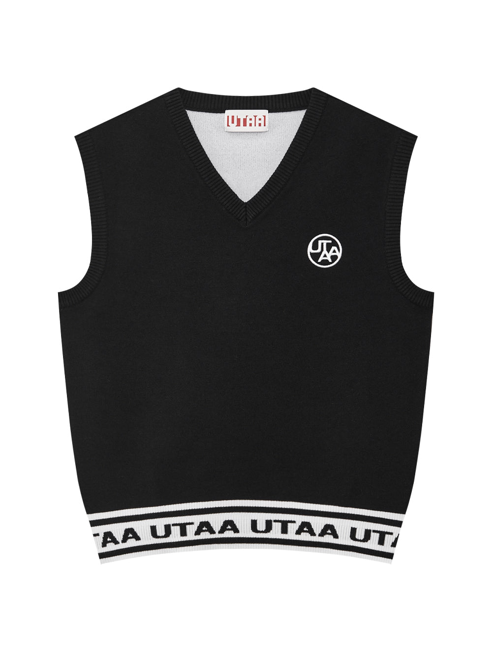 モノスローガンテープVネックニットベスト:レディース