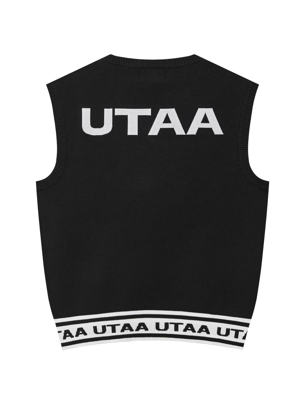 モノスローガンテープVネックニットベスト:レディース