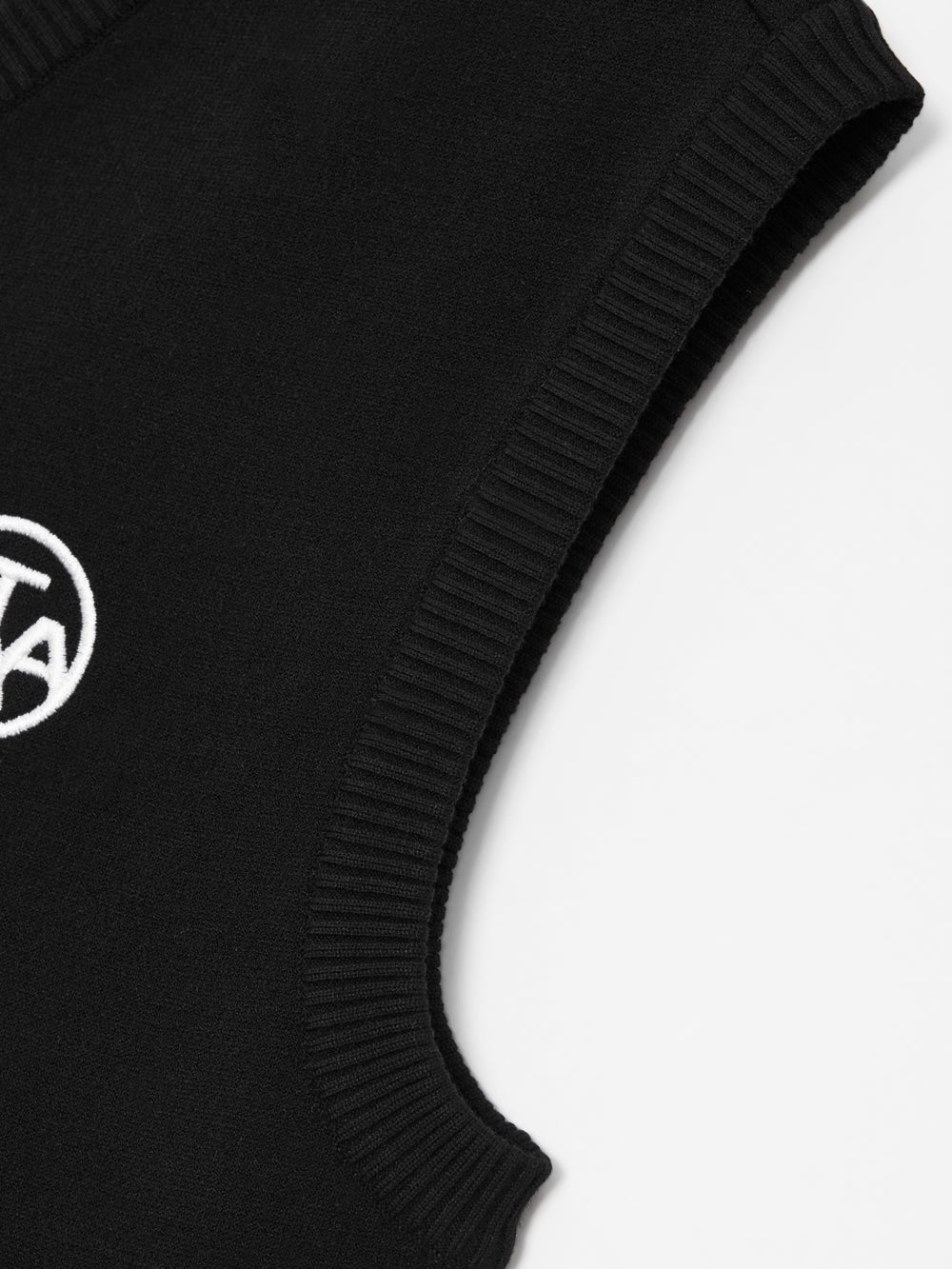 モノスローガンテープVネックニットベスト:レディース