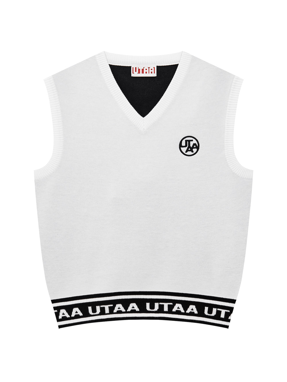 モノスローガンテープVネックニットベスト:レディース