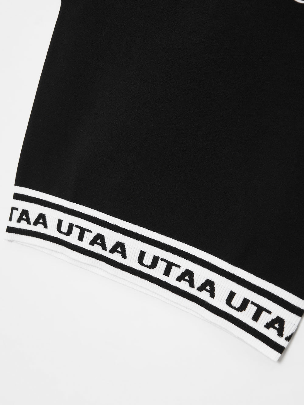 モノスローガンテープVネックニットベスト:メンズ