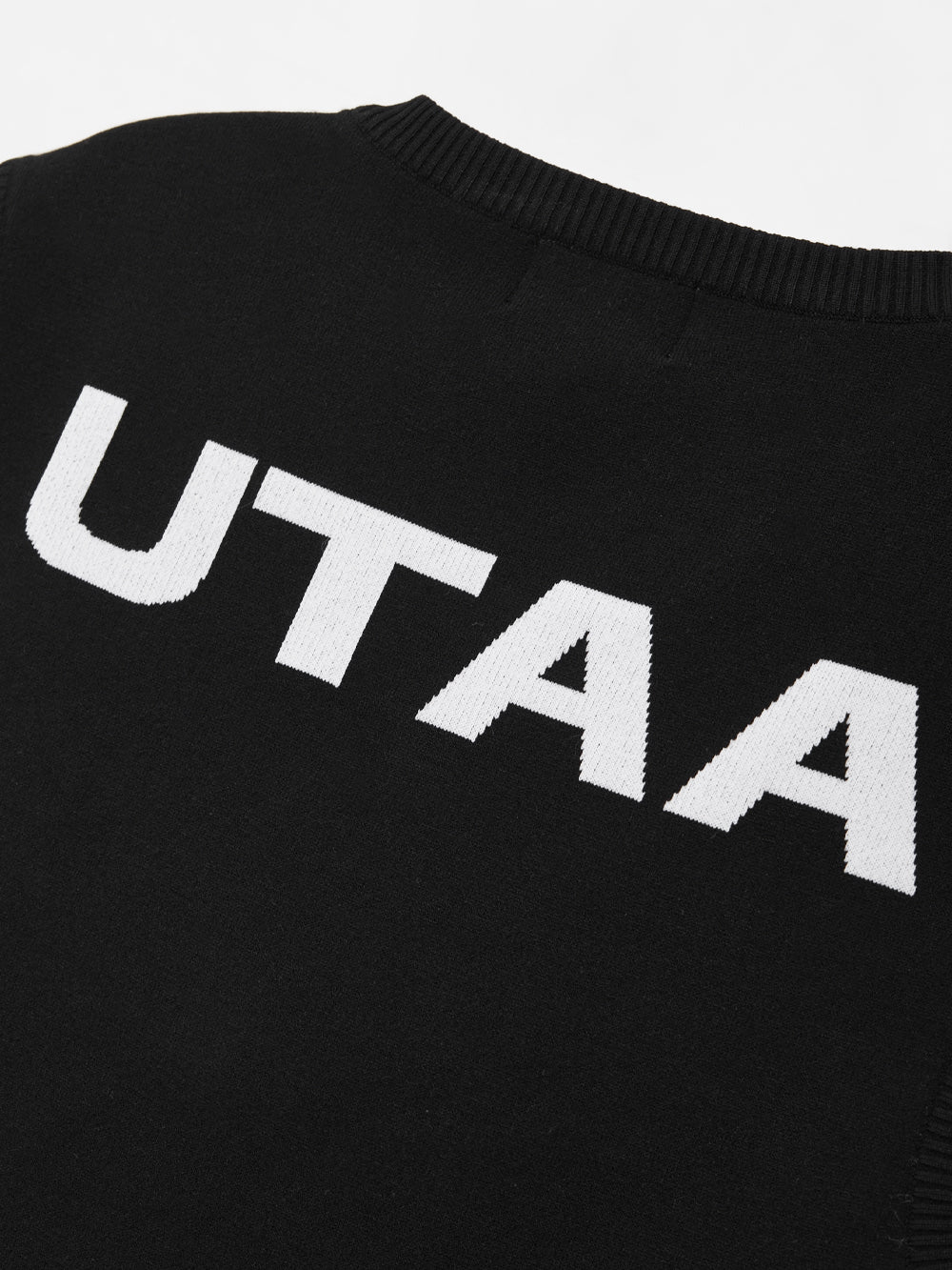 モノスローガンテープVネックニットベスト:メンズ