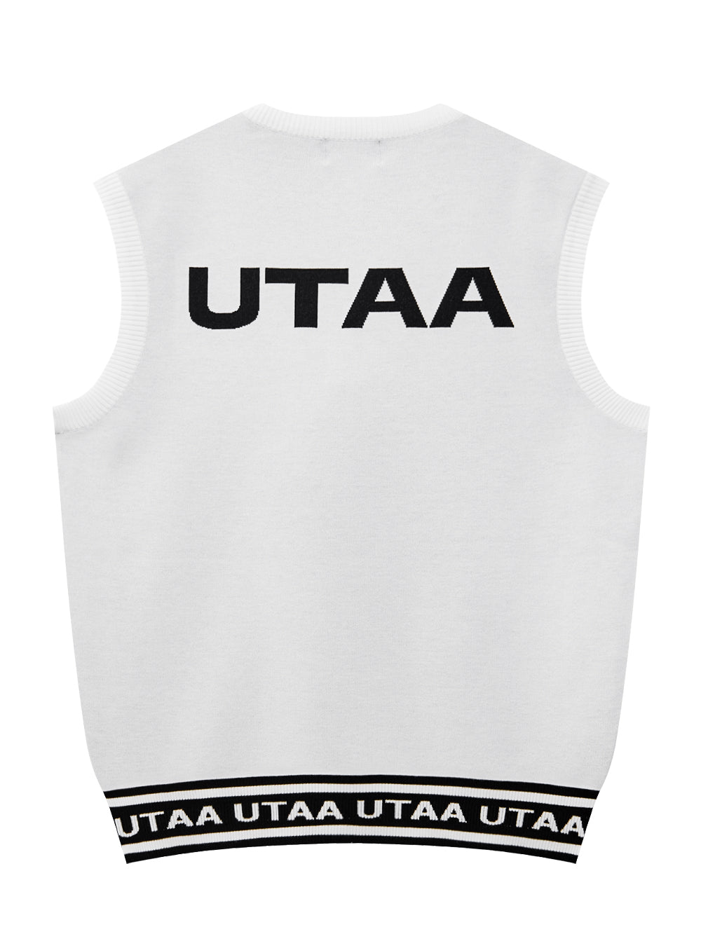 モノスローガンテープVネックニットベスト:メンズ